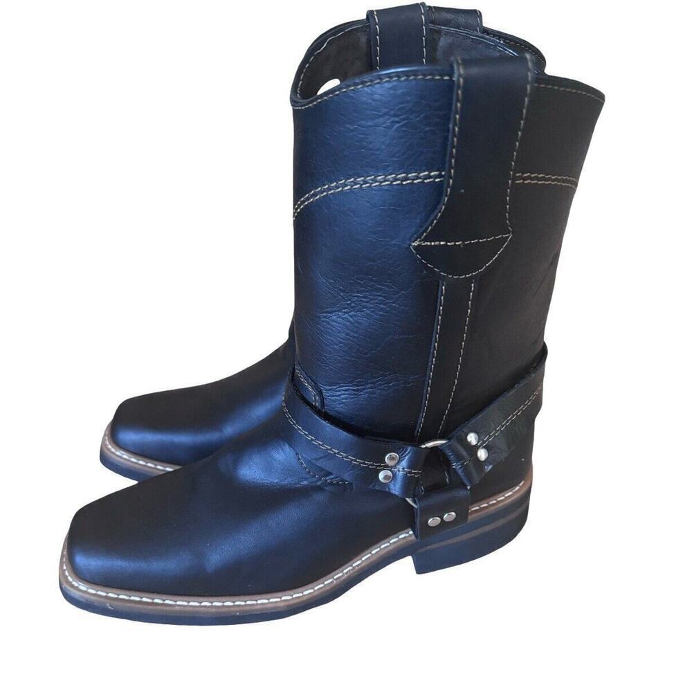 Mens Cowboy Biker Harness Black Leather Boots Handmade 8D